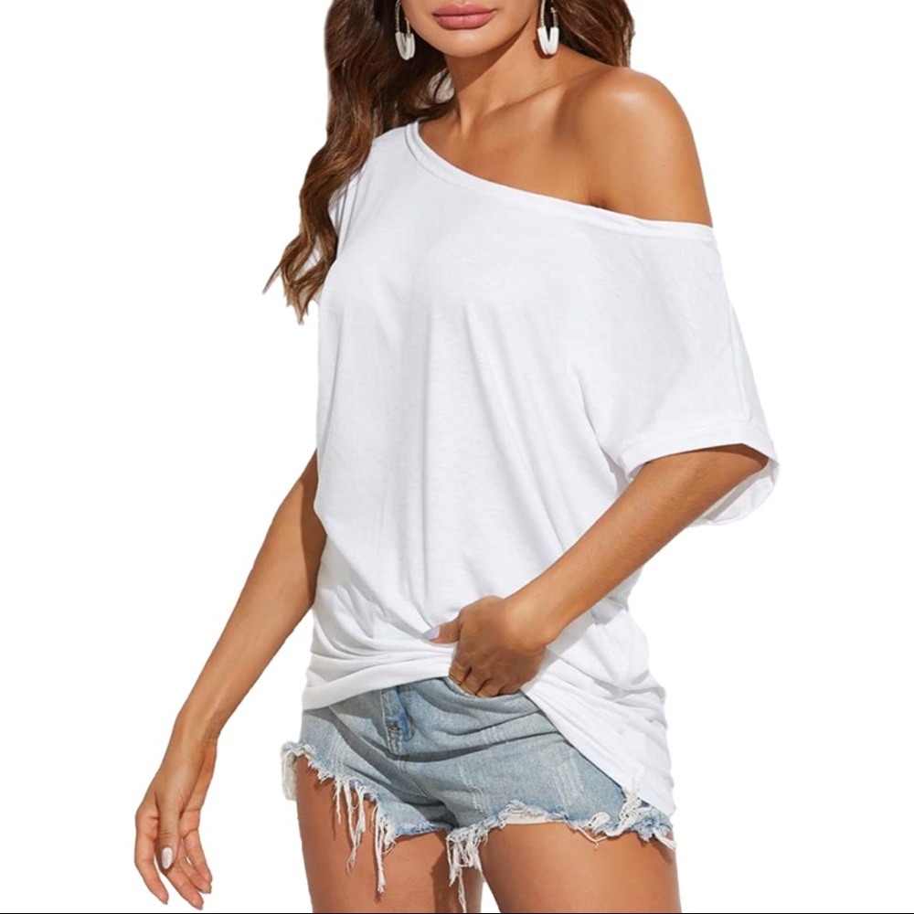 Poetsky Women's Off Shoulder Tops Casual Loose Shirt Batwing Sleeve Tunic Blouse